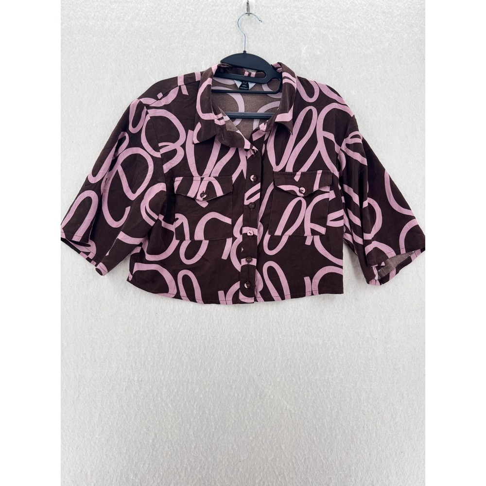 MINKPINK - Cropped Button Down Abstract Swirl - Brown Pink‎ - Small - Womens